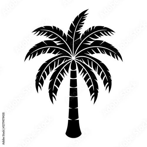 palm tree, black silhouette fronds and trunk icon vector