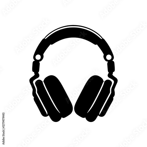 headphones, black over-ear silhouette icon vector
