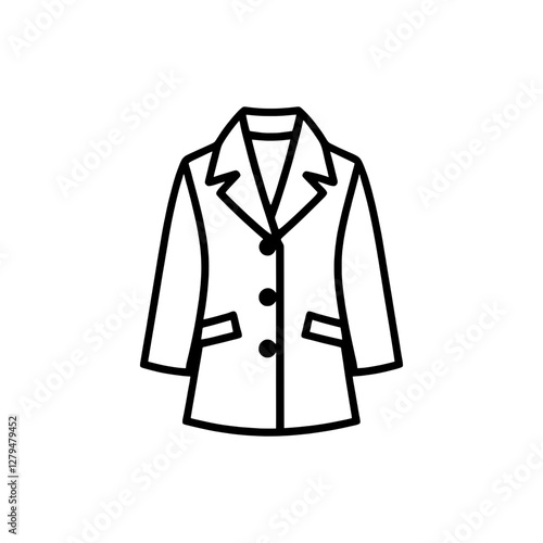coat, minimalistic black and white outerwear icon vector