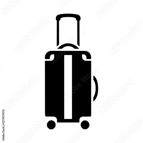 suitcase, black and white rolling luggage icon vector