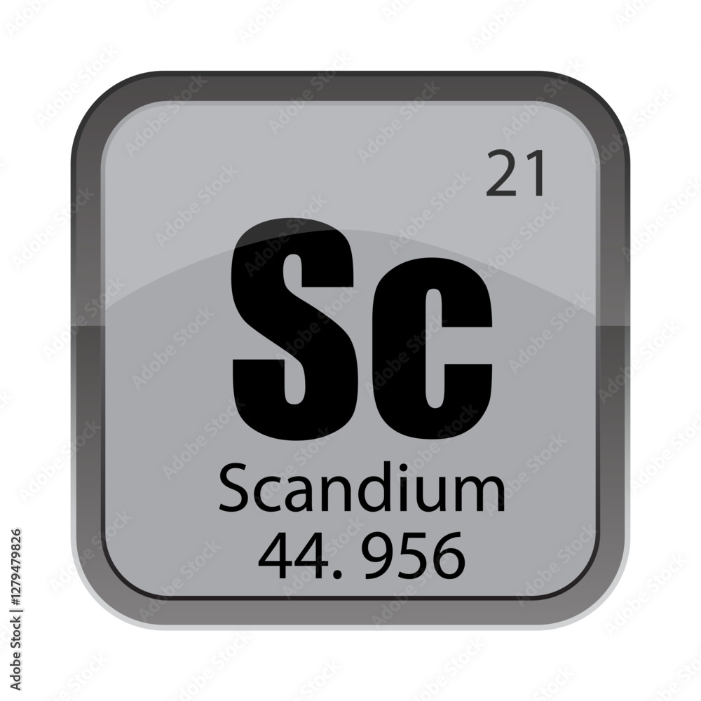 Sc 21 detail. Scandium 44.956 text. Vector periodic tile. Gray chemical label. Sc 21 detail. Scandium 44.956 text. Vector periodic tile. Gray chemical label.