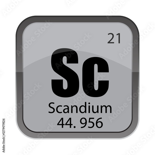 Sc 21 detail. Scandium 44.956 text. Vector periodic tile. Gray chemical label.