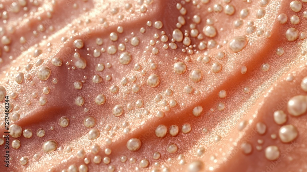Close-up of water droplets on wrinkled pink surface creating shimmering texture Close-up of water droplets on wrinkled pink surface creating shimmering texture