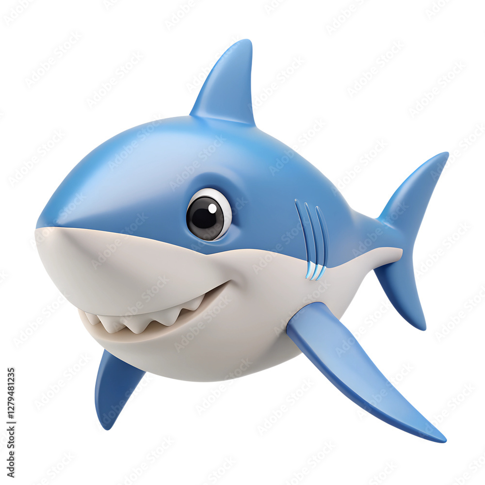 Blue Shark. 3d rendering isolated on white background. Cartoon plastic style icon Blue Shark. 3d rendering isolated on white background. Cartoon plastic style icon