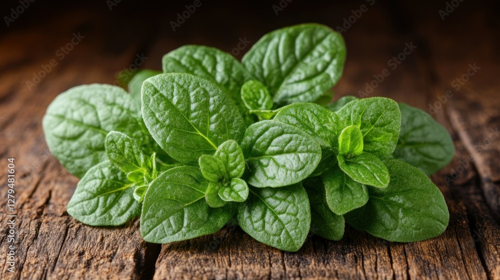 Fresh oregano sprigs on rustic wood, dark background, culinary use (1) Fresh oregano sprigs on rustic wood, dark background, culinary use (1)