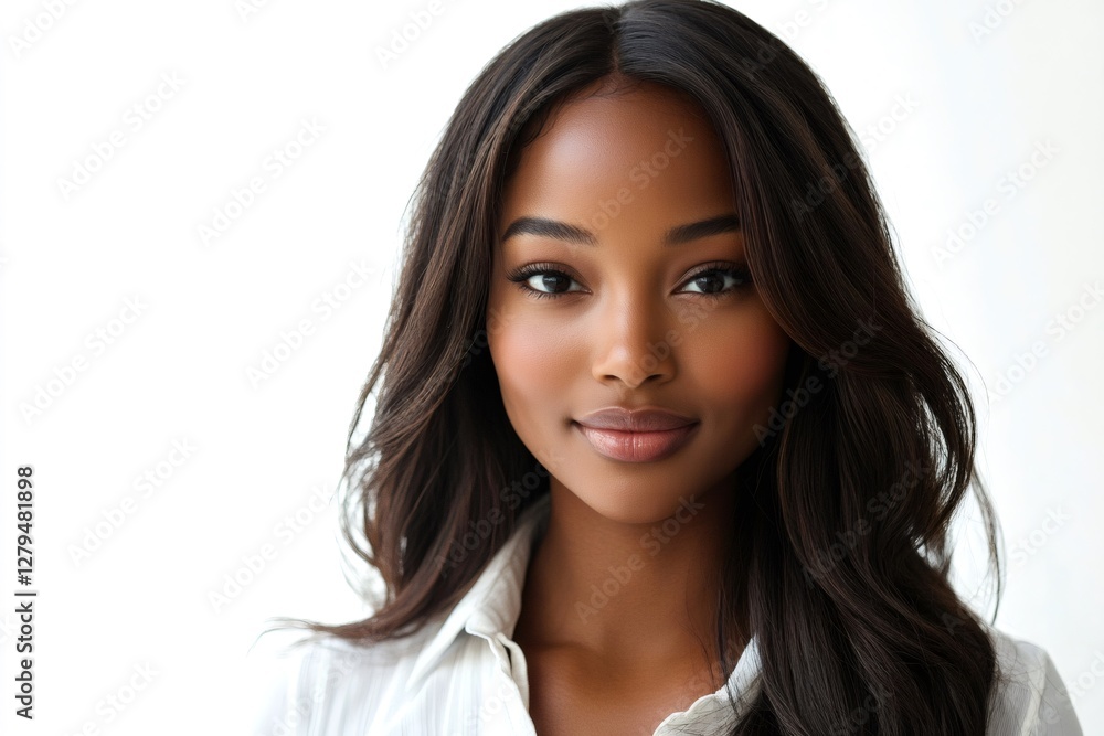 Beautiful black woman with long hair posing on white background Beautiful black woman with long hair posing on white background