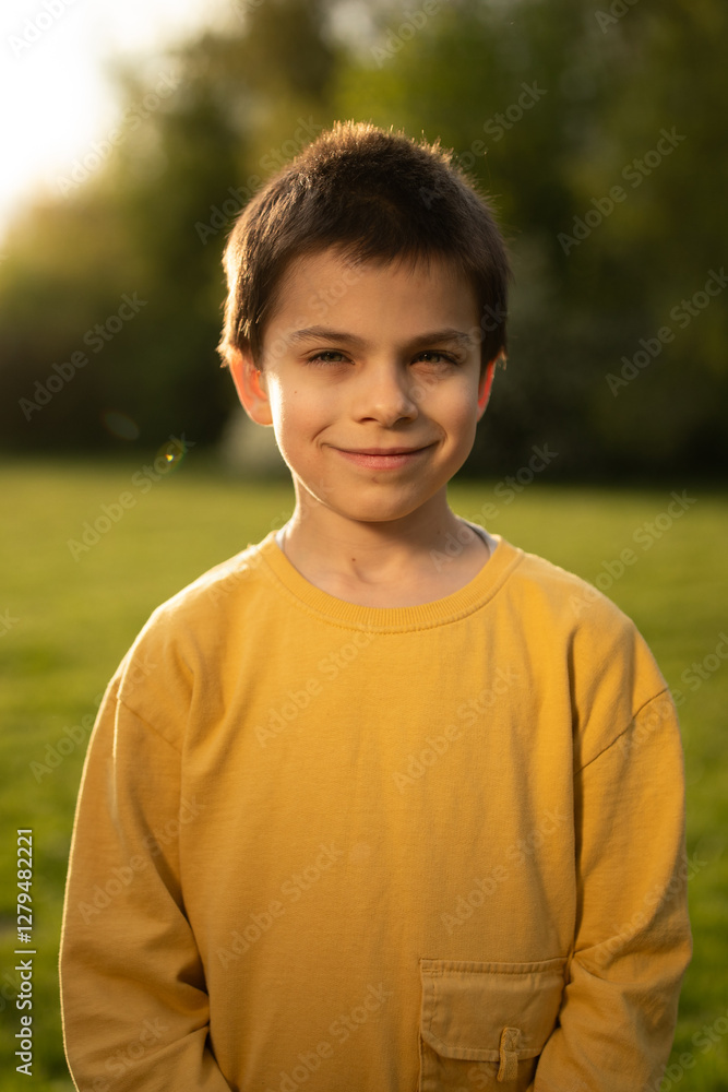 Portrait of little adorable boy in park