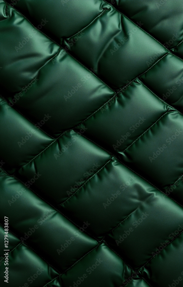 Obraz premium Green quilted fabric, close-up, showing detailed stitching and a soft, padded texture.