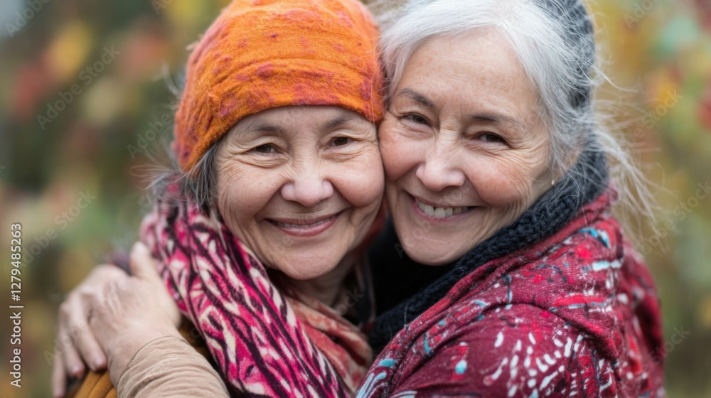 Fototapeta premium Smiling woman with cancer hugging mother, hope and togetherness, remission