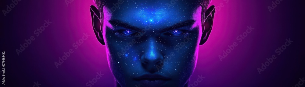 A mesmerizing portrait of a futuristic figure in neon lighting. A mesmerizing portrait of a futuristic figure in neon lighting.