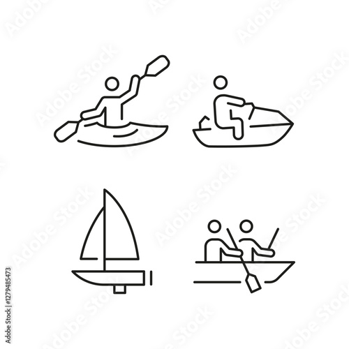 Boats icons. Set of 4 ship trendy minimal icons. Example: classic tall ship, yacht, boat. Ideal for use in maritime themes, historical travel content. Vector illustration