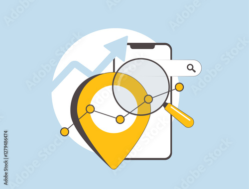 Track local ranking with advanced analytics and SEO tools. Optimize search visibility, monitor local ranking changes and improve local SEO strategy for better online presence. Vector illustration