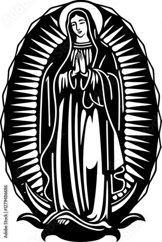 virgin mary portrait engraving vector illustration on white