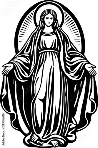 virgin mary portrait engraving vector illustration on white