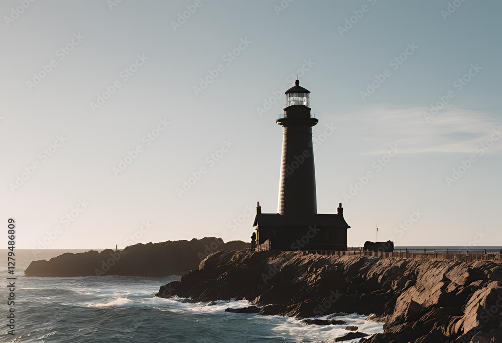Naklejka premium coastal lighthouse in silhouette style