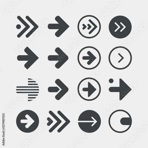 Vector illustration black arrow set, vector arrow. Collection of different arrows icons. Arrow icon. Cursor, pointer for web design, interface. Digital graphic elements concept.