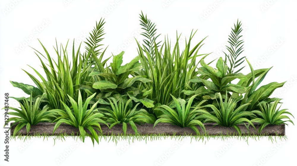 Fototapeta premium Vibrant Green Foliage Arrangement with Various Ferns and Grasses