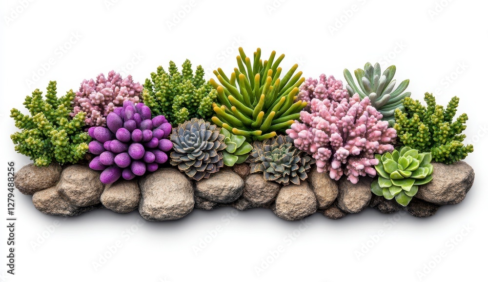 Vibrant Succulent Garden Arrangement on White Background Vibrant Succulent Garden Arrangement on White Background
