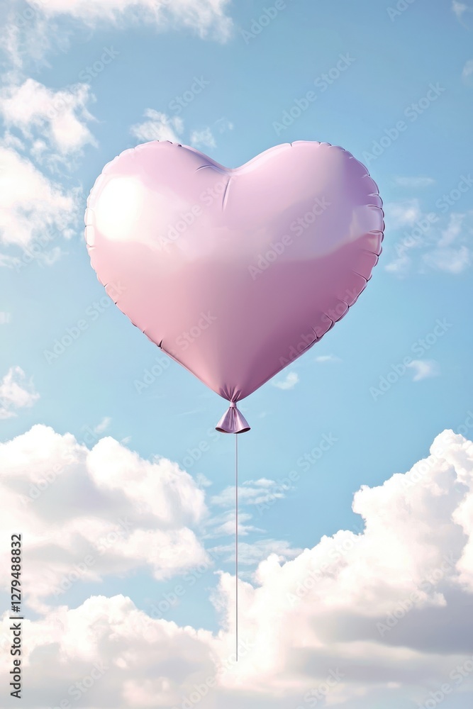 Obraz premium Minimalistic representation of love with pink heart-shaped balloon.