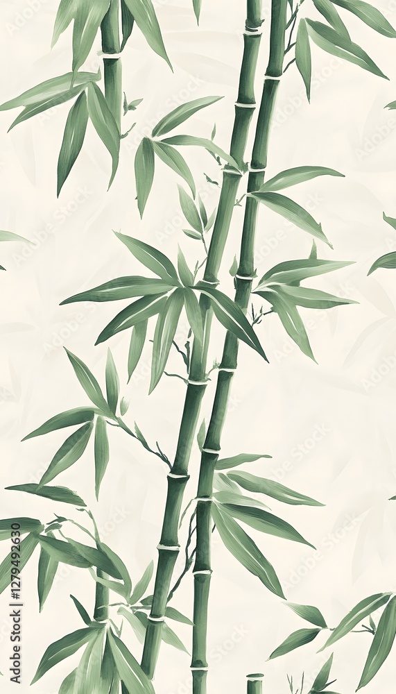 Fototapeta premium Beautiful green bamboo stalks and leaves arranged on a white background