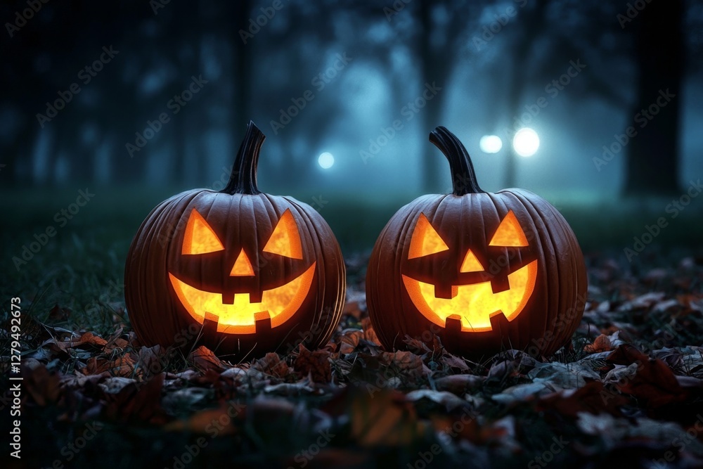 Halloween spirit captured in glowing lanterns and colorful leaves. Halloween spirit captured in glowing lanterns and colorful leaves.
