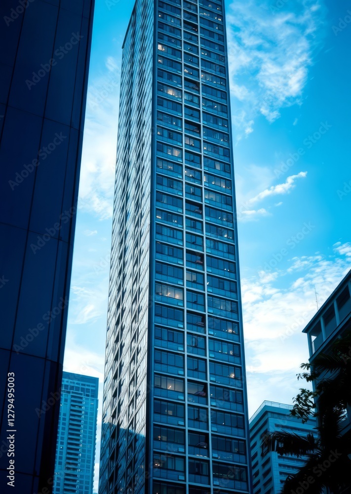 Closeup texture view of blue skyscraper with many windows in bangkok skyscraper city building skyscraper downtown business architecture cityscape Closeup texture view of blue skyscraper with many windows in bangkok skyscraper city building skyscraper downtown business architecture cityscape