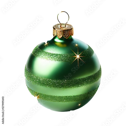 Shiny green Christmas ornament isolated on white background. 