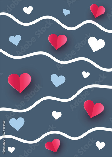 Abstract background with paper cut heart. Abstract design or Valentine’s Day, Mother’s Day and Women’s Day. Vector illustration