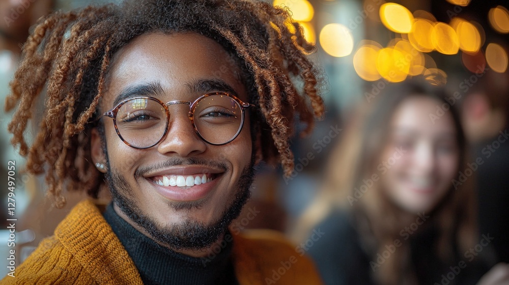 Smiling man cafe portrait, bokeh background, social, friendship Smiling man cafe portrait, bokeh background, social, friendship