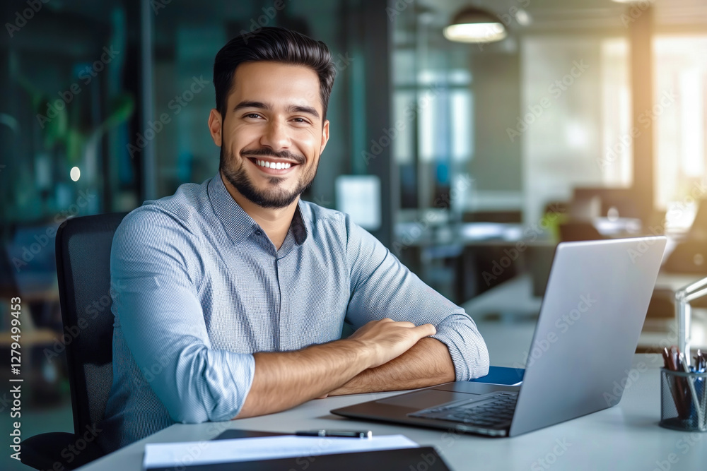 Smiling businessman at desk in modern office Smiling businessman at desk in modern office