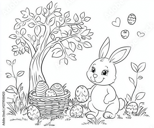 A bunny hiding behind a tre...