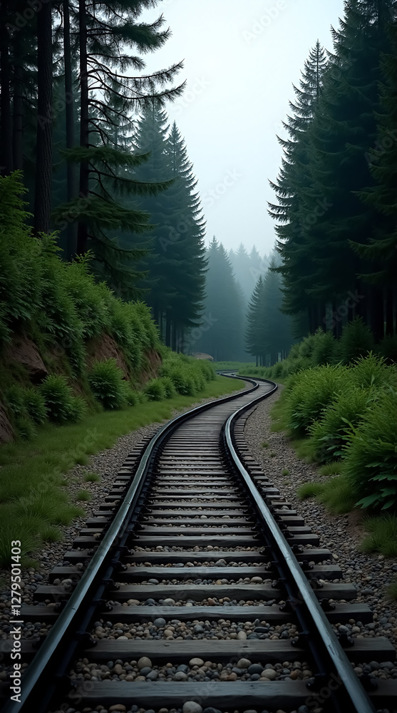 Obraz premium Peaceful Forest Railroad Tracks Phone Wallpaper for Nature Lovers