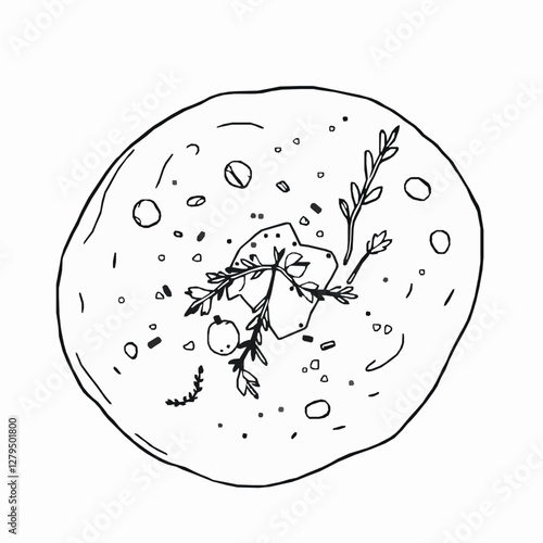 Armenian Lavash Bread with Fresh Herbs and Cheese A Soft and Traditional Flatbread Black Outline Vector