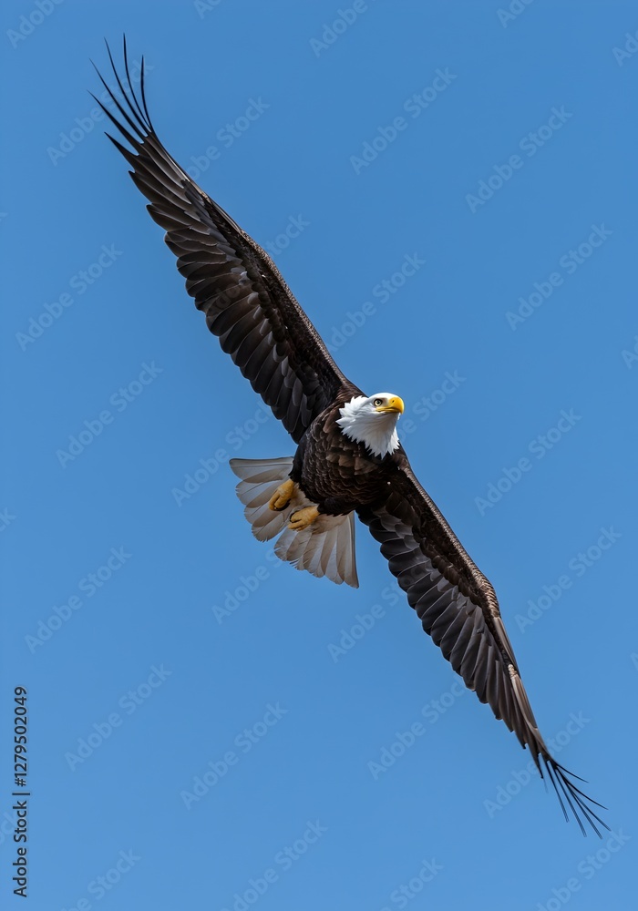 A majestic bald eagle glides over the Grand Canyon, its wide wings cutting through the air. With piercing eyes locked on the ground, its talons are ready to strike at any moment A majestic bald eagle glides over the Grand Canyon, its wide wings cutting through the air. With piercing eyes locked on the ground, its talons are ready to strike at any moment