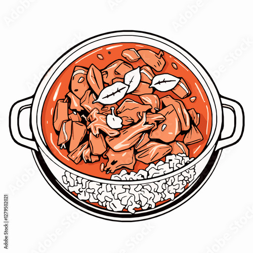 Cuban Ropa Vieja with Shredded Beef and Peppers A Rich and Hearty Stew Black Outline Vector Illustration