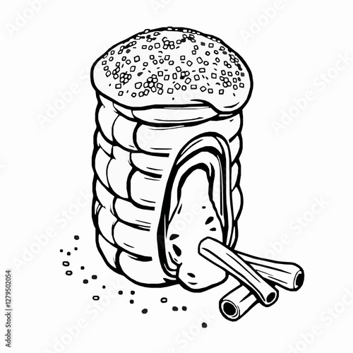 Czech Trdelník Chimney Cake with Cinnamon Sugar A Sweet and Crispy Dessert Black Outline Vector Illustration
