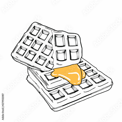 Dutch Stroopwafels Thin Waffles with Caramel Filling A Crispy and Sweet Treat Black Outline Vector