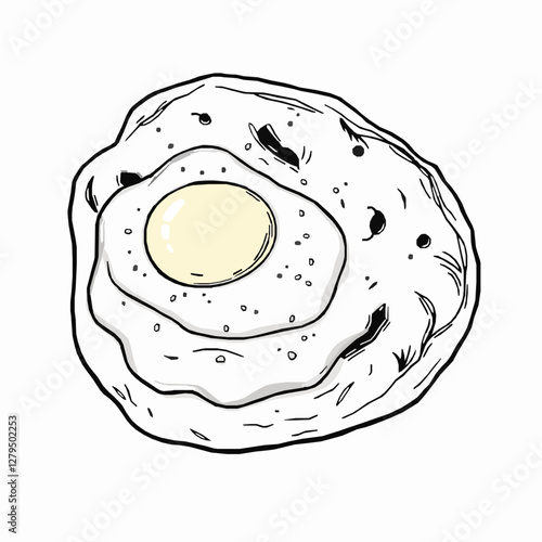 Georgian Khachapuri with Cheese and Egg A Cheesy and Comforting Bread Black Outline Vector Illustration