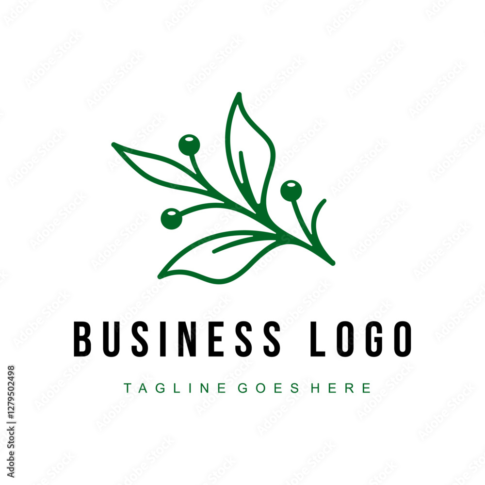 Delicate Branch with Leaves and Tiny Berries – Elegant Natural Logo Delicate Branch with Leaves and Tiny Berries – Elegant Natural Logo