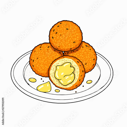 Italian Arancini Crispy Stuffed Rice Balls with Cheese A Golden and Cheesy Delight Black Outline Vector