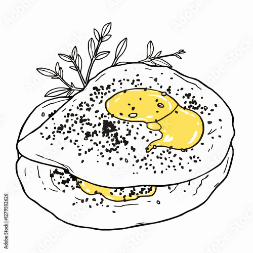 Lebanese Manakish with Za'atar and Olive Oil A Flavorful and Traditional Flatbread Black Outline Vector