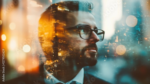 Wallpaper Mural Double exposure of business man and city Torontodigital.ca