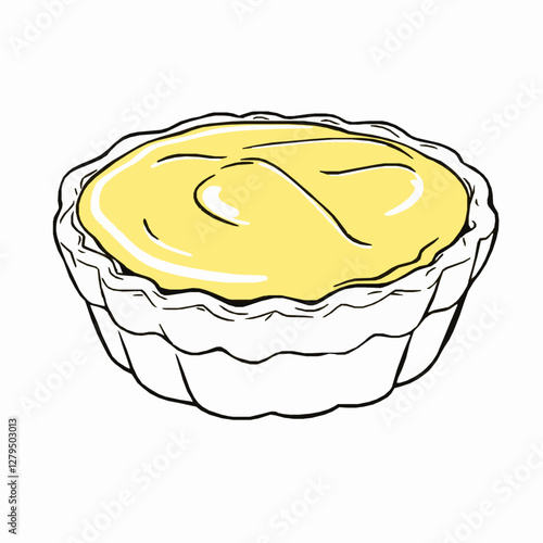 Portuguese Pastel de Nata with Caramelized Top A Sweet and Crispy Custard Tart Black Outline Vector