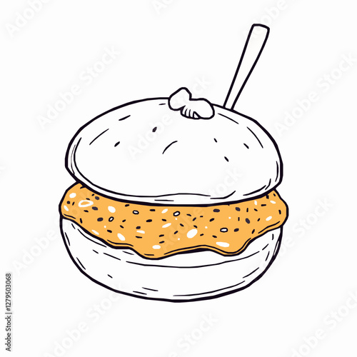 South African Bunny Chow with Curry Filling A Spicy and Unique Street Food Black Outline Vector Illustration