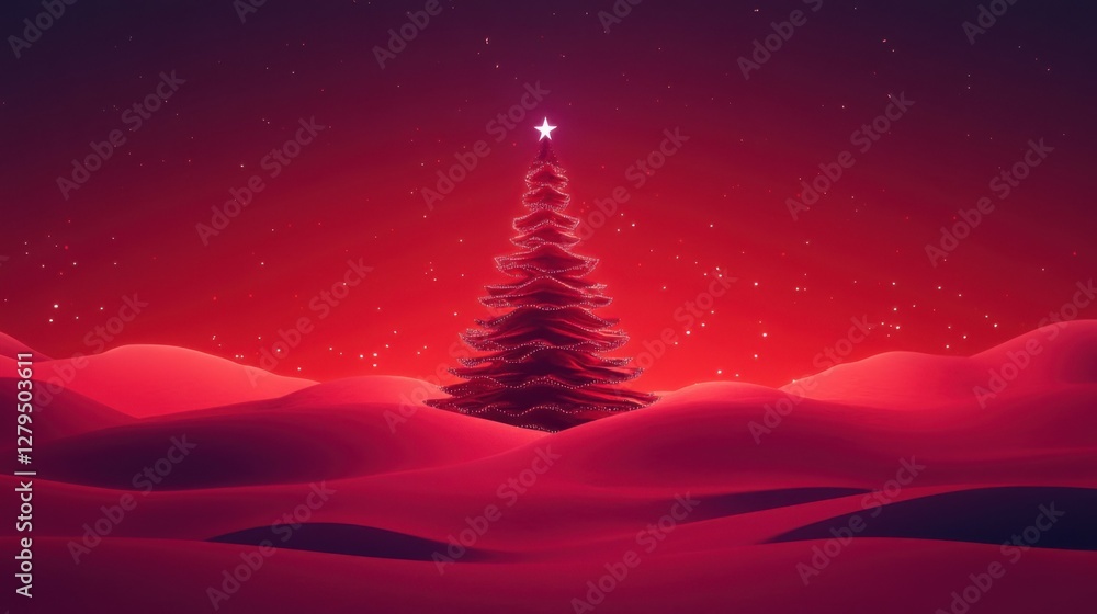 3D Christmas tree on the red background, generative ai 3D Christmas tree on the red background, generative ai