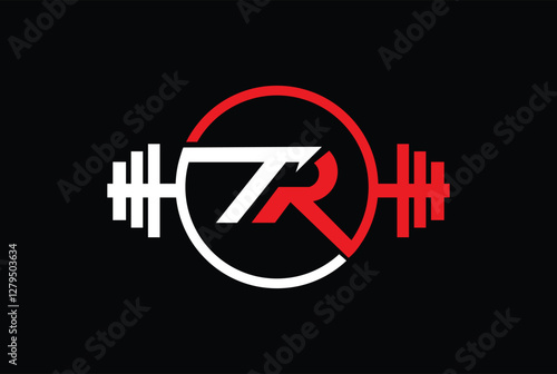 Letter T, R, TR OR RT Logo With barbell. Fitness Gym logo Vector.