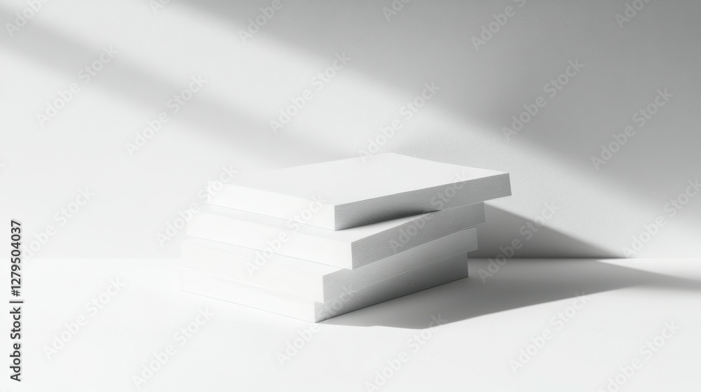 Sleek and clean white paper stacks perfect for mockup designs in a minimalist setting Sleek and clean white paper stacks perfect for mockup designs in a minimalist setting