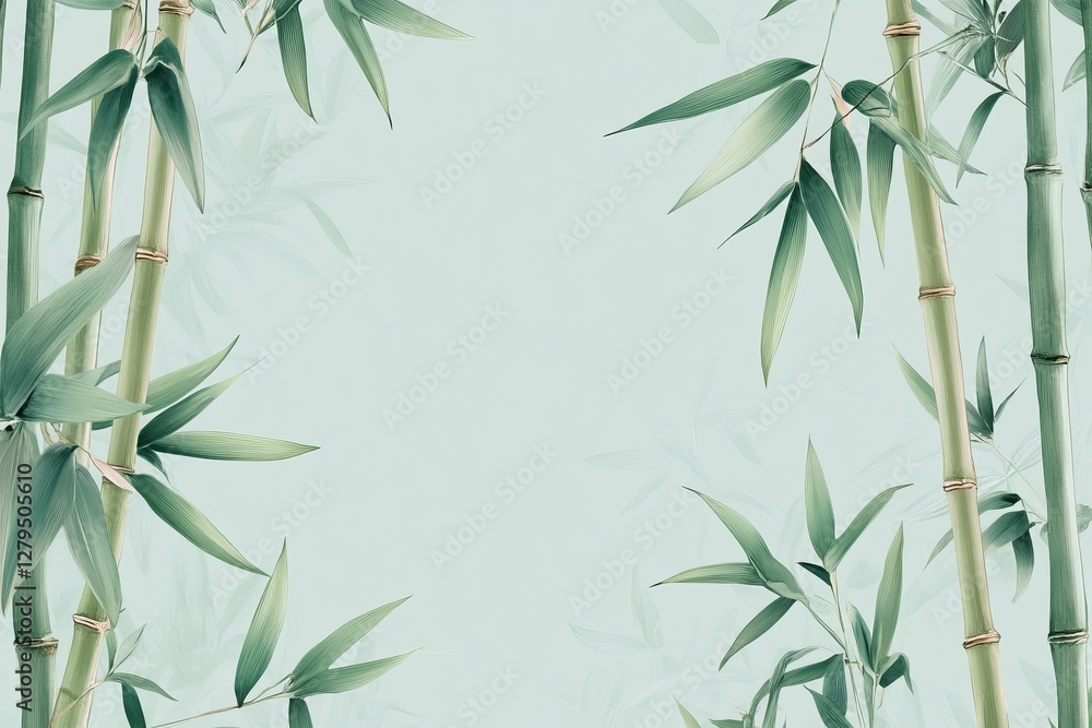 Naklejka premium Realistic bamboo border on mint background