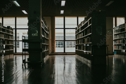 Generated imageLibrary, Place to study in silence. Obtain knowledge through books.