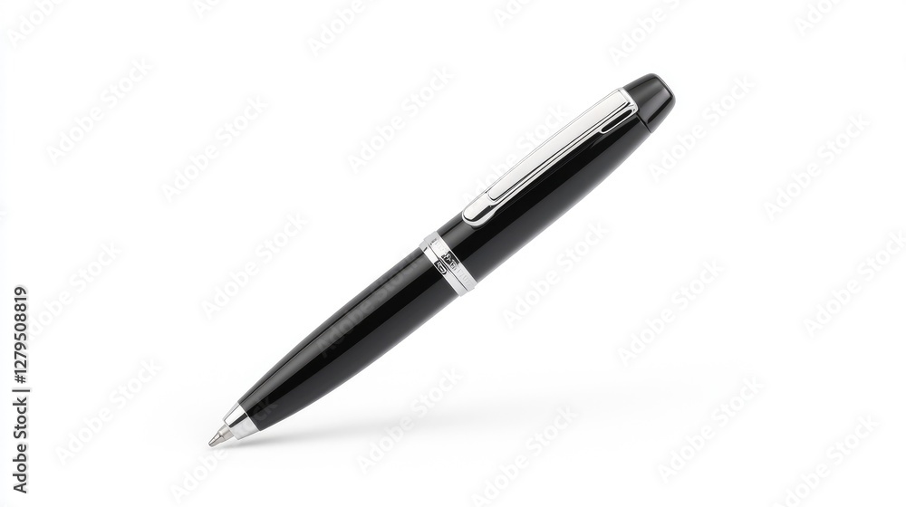 Black ballpoint pen on white background; office supply Black ballpoint pen on white background; office supply